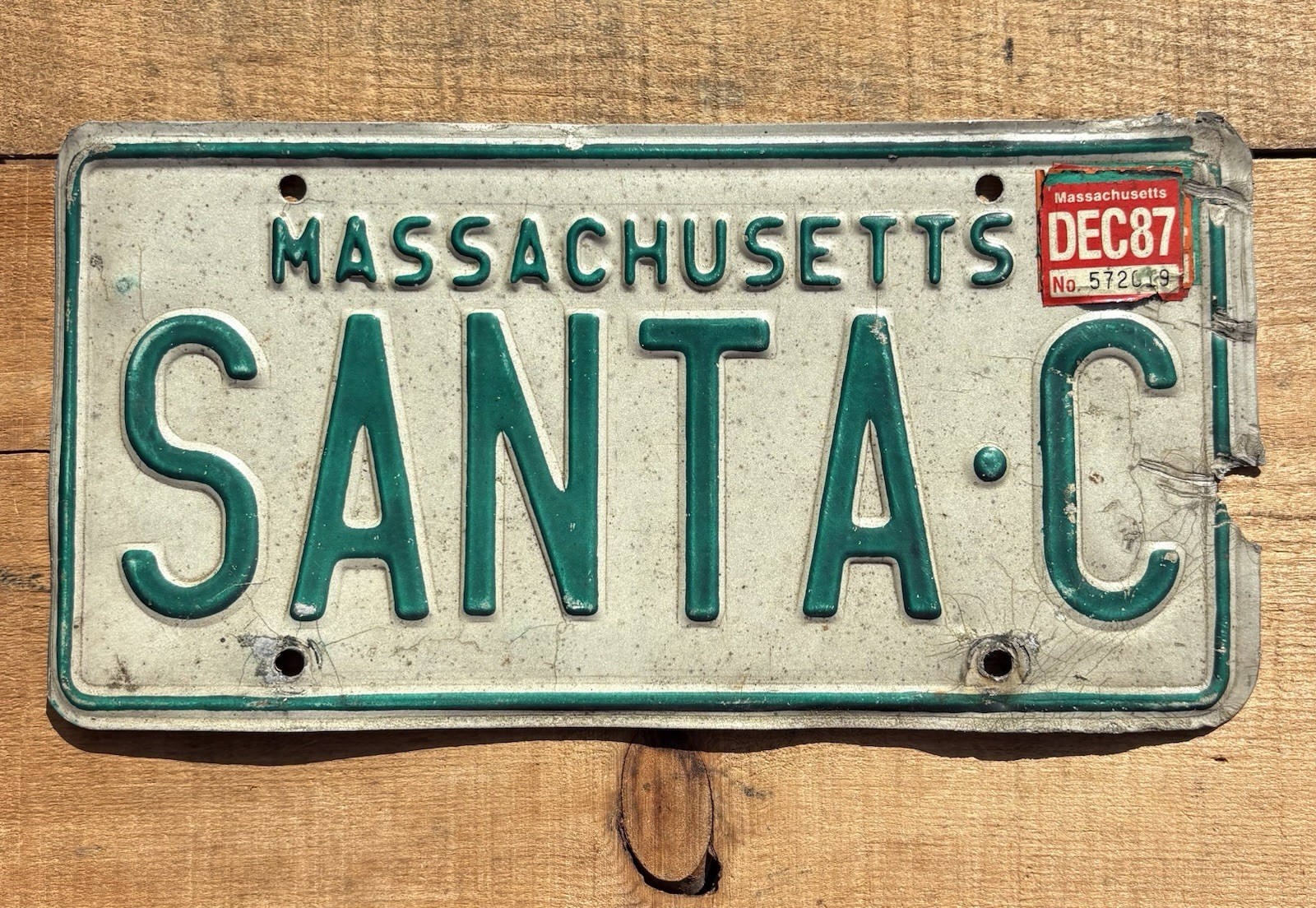 Vintage 1987 Massachusetts MA Vanity Plate “SANTA•C” Santa Clause Christmas