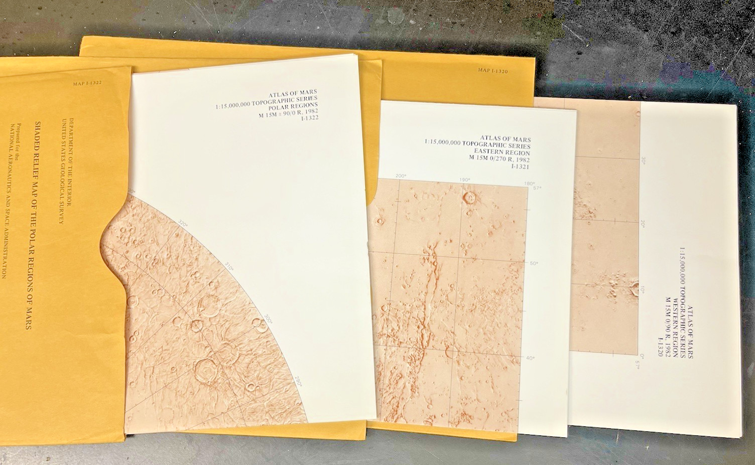 Vintage USGS NASA MARS Shaded Relief Maps Complete Set 3 Lot 1982 I-1320 I-1322