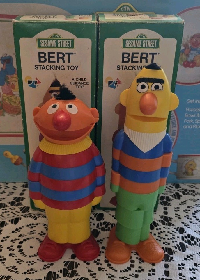 Vintage Sesame Street Bert & Ernie Stacking Toy Child Guidance 1975 w/ Box Pair Vintage Sesame Street Bert & Ernie Stacking Toy Child Guidance 1975 w/ Box Pair