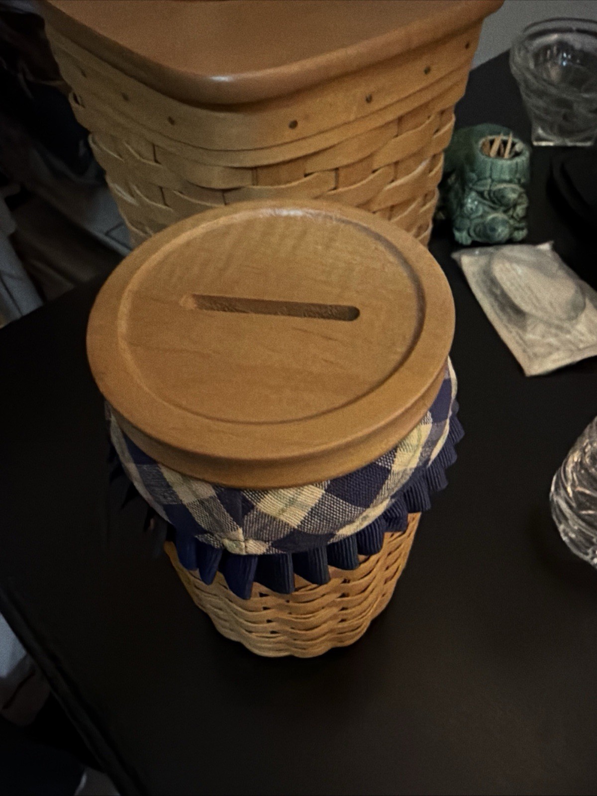 Longaberger 2003 Blue Ribbon Pride Bank Basket Protector & Lid W/ Slot #669 Longaberger 2003 Blue Ribbon Pride Bank Basket Protector & Lid W/ Slot #669