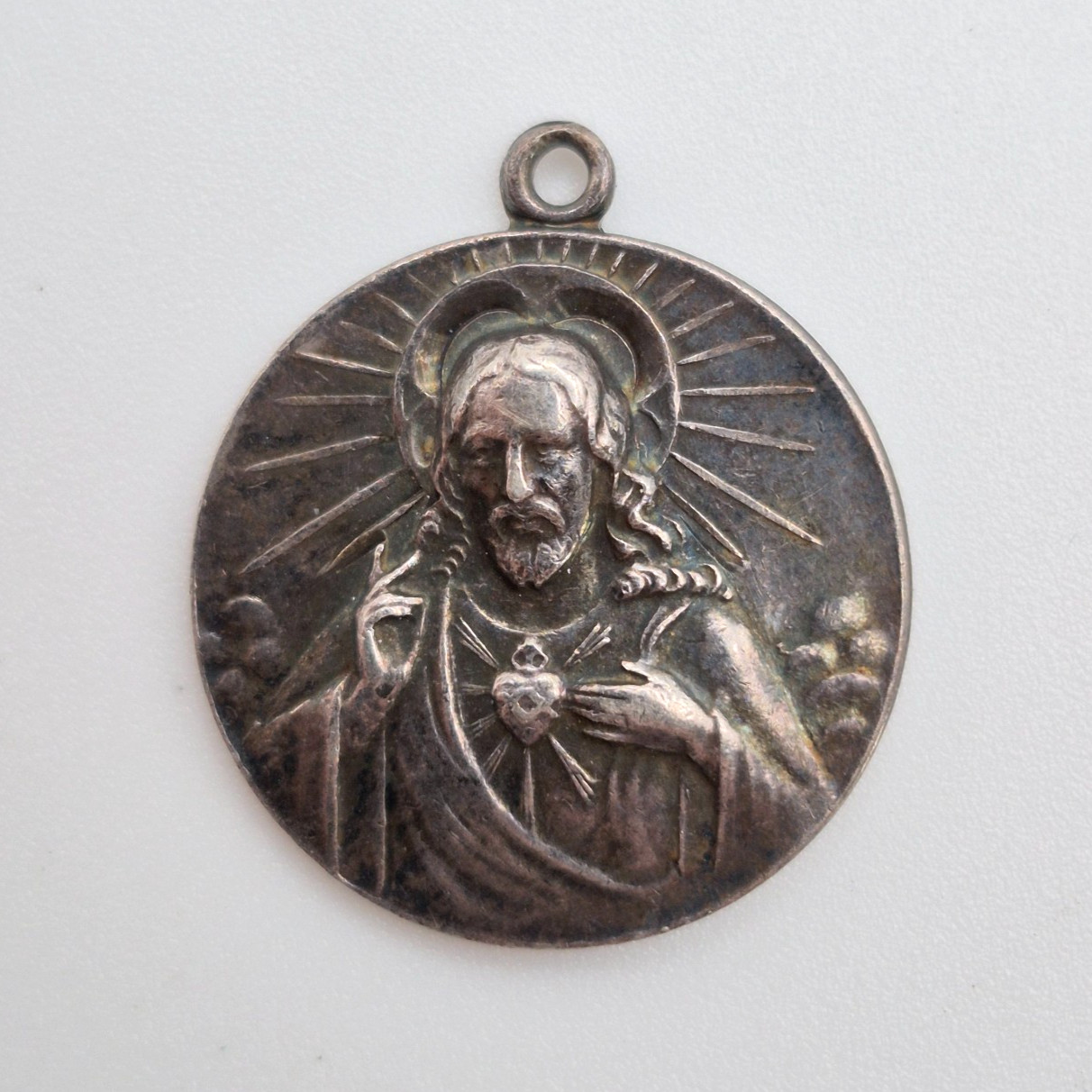 VTG Jesus Christ Sacred Heart Relief - Sterling Silver Religious Medal Pendant