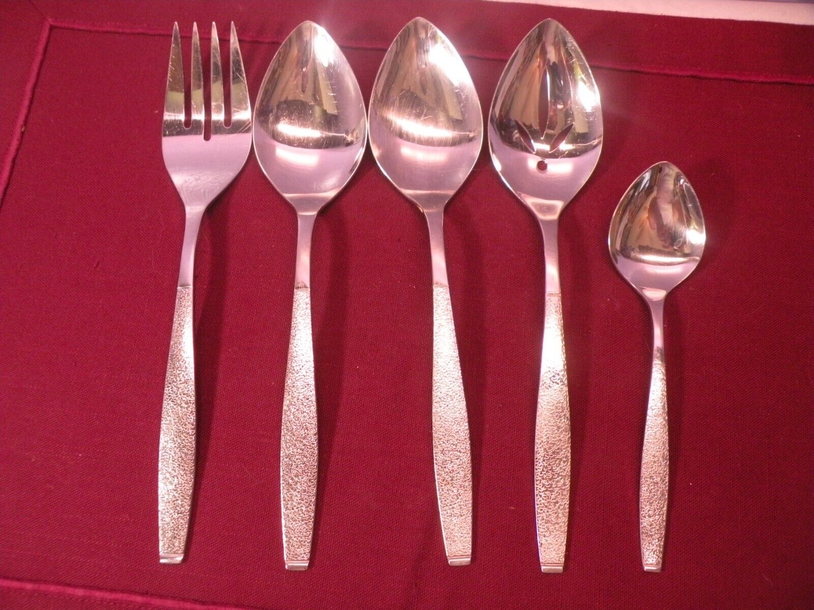5 Serving Pieces 1881 Rogers Oneida Ltd Stainless Montina Indio Spoons Fork Suga