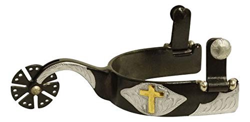 Showman Men's Black Steel Spurs w/ Gold Cross Overlay Showman Men's Black Steel Spurs w/ Gold Cross Overlay