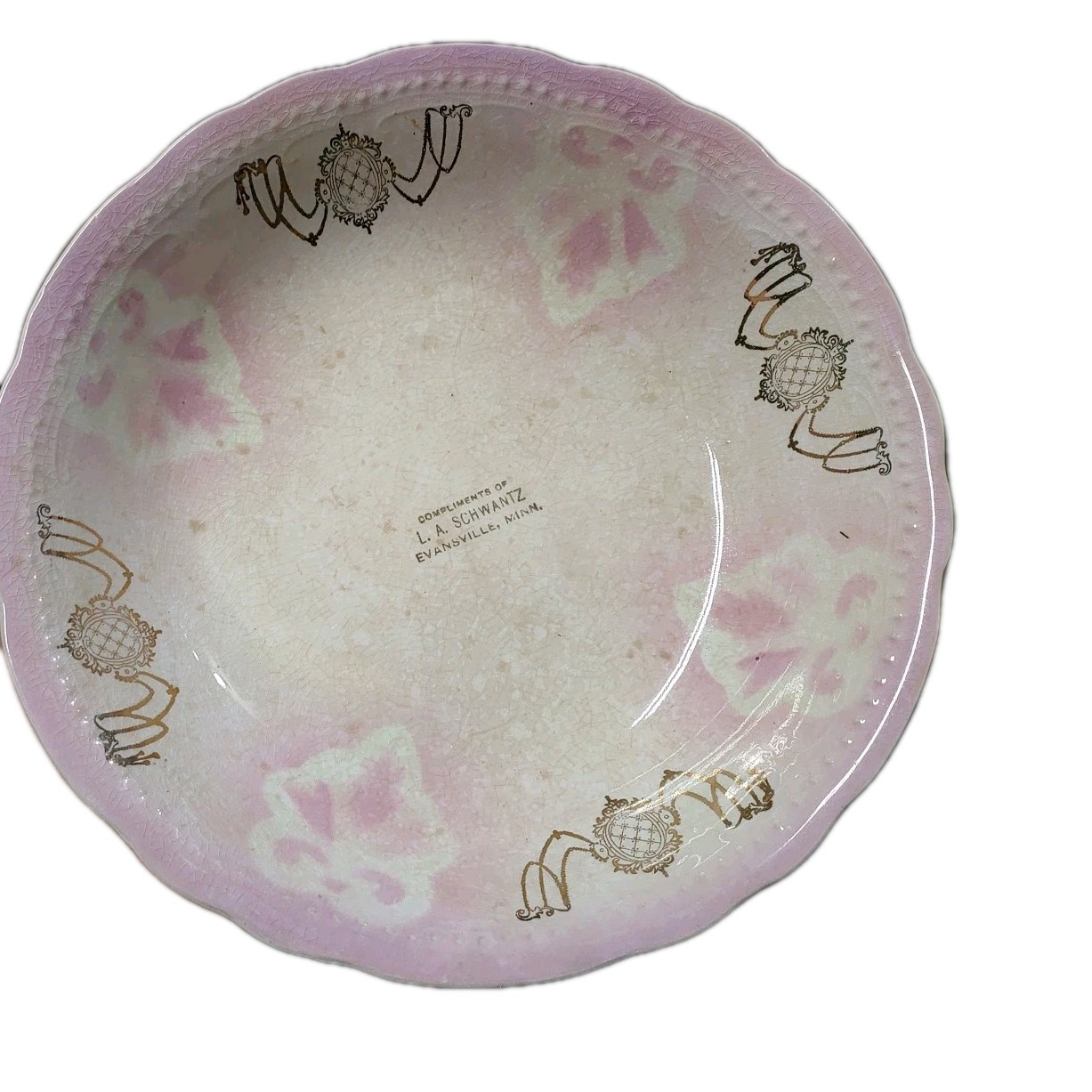 Antique D.E. McNicol Pink & Gold Floral Plate - L.A. Schwartz Evansville Minn...