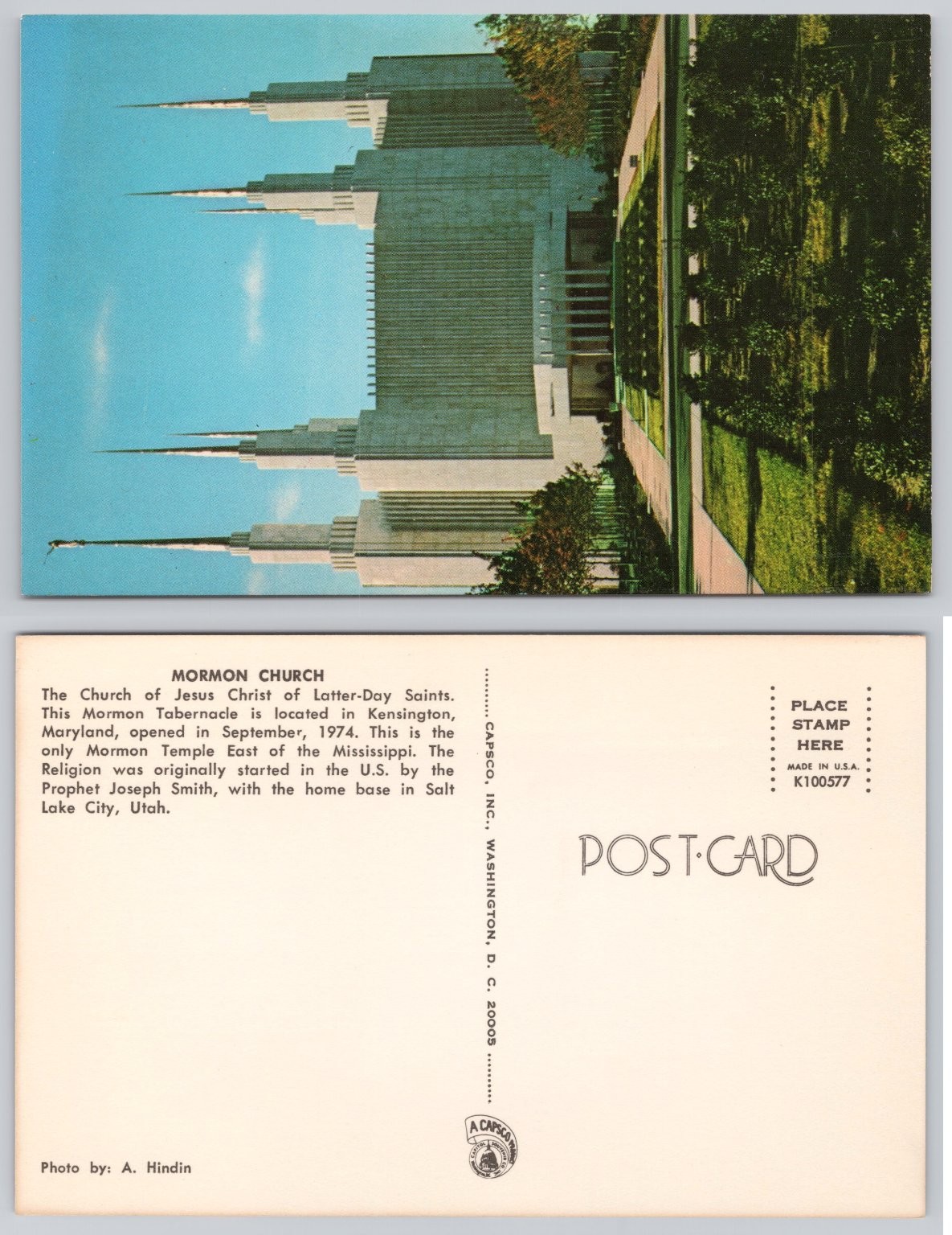 Kensington MD Mormon Temple Washington DC Church 1974 Chrome Postcard