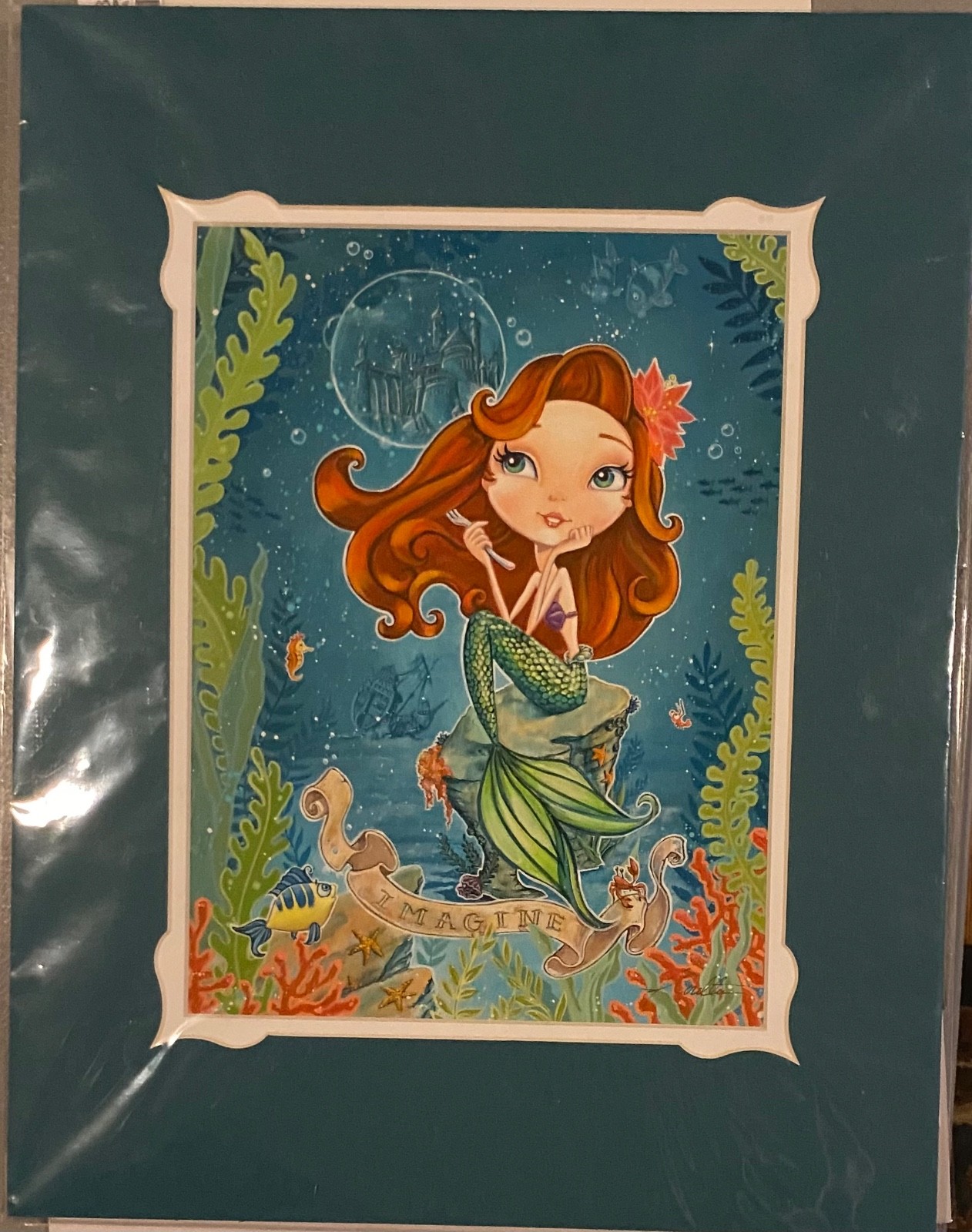 RARE Disney Parks WonderGround Gallery MERMAID ARIEL IMAGINE 18X14 John Coulter