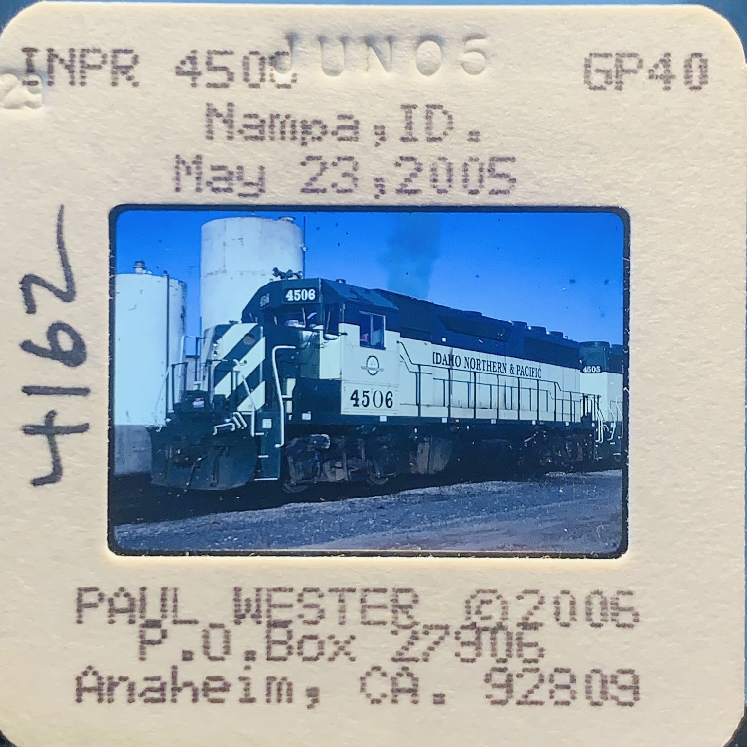 Idaho Northern & Pacific INPR 4506 GP40 Train Nampa ID 2005 35mm Slide Idaho Northern & Pacific INPR 4506 GP40 Train Nampa ID 2005 35mm Slide