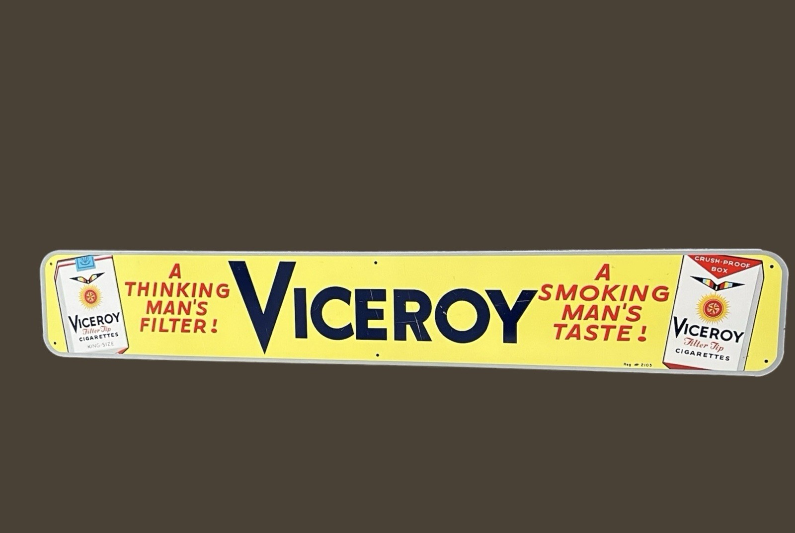  Vintage 1950s Viceroy Cigarettes Tin Door Push Sign 23x3.5 Tobacco Gas Pump NOS