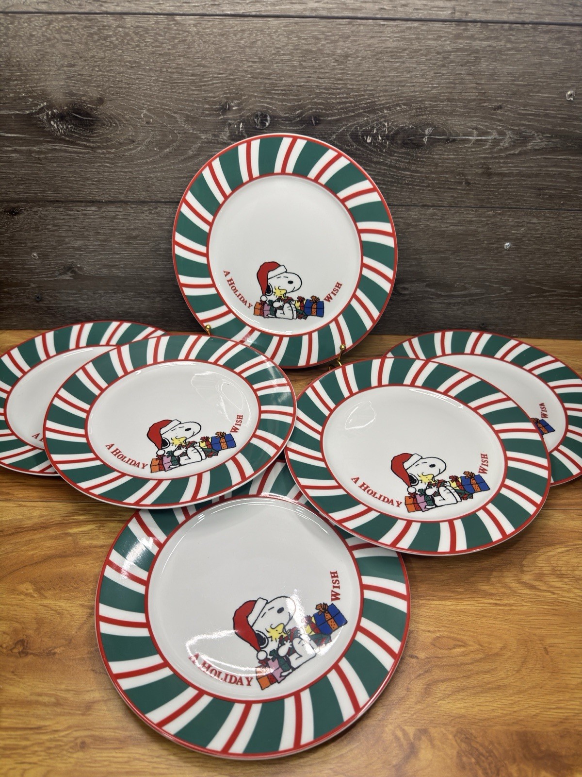 Gibson Snoopy Peanuts A Holiday Wish Christmas Holiday Dinner Plate 10-1/2”~6pc