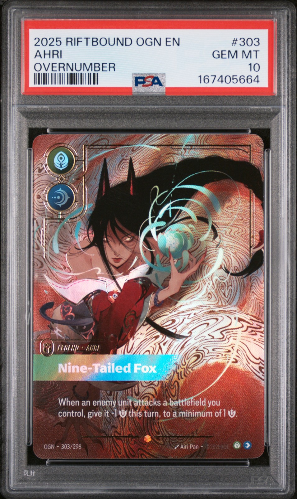 2025 RIFTBOUND ORIGINS AHRI OVERNUMBER #303 PSA 10