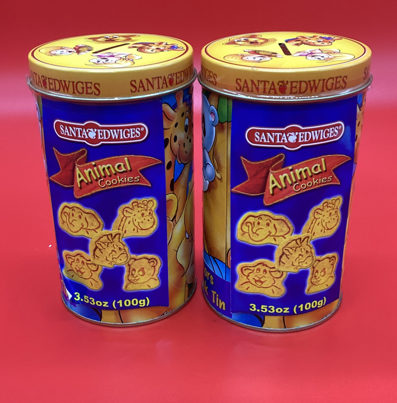 Santa Edwiges Sealed Animal Cookie Tin Coin Bank Vintage Collectible 2 Canisters