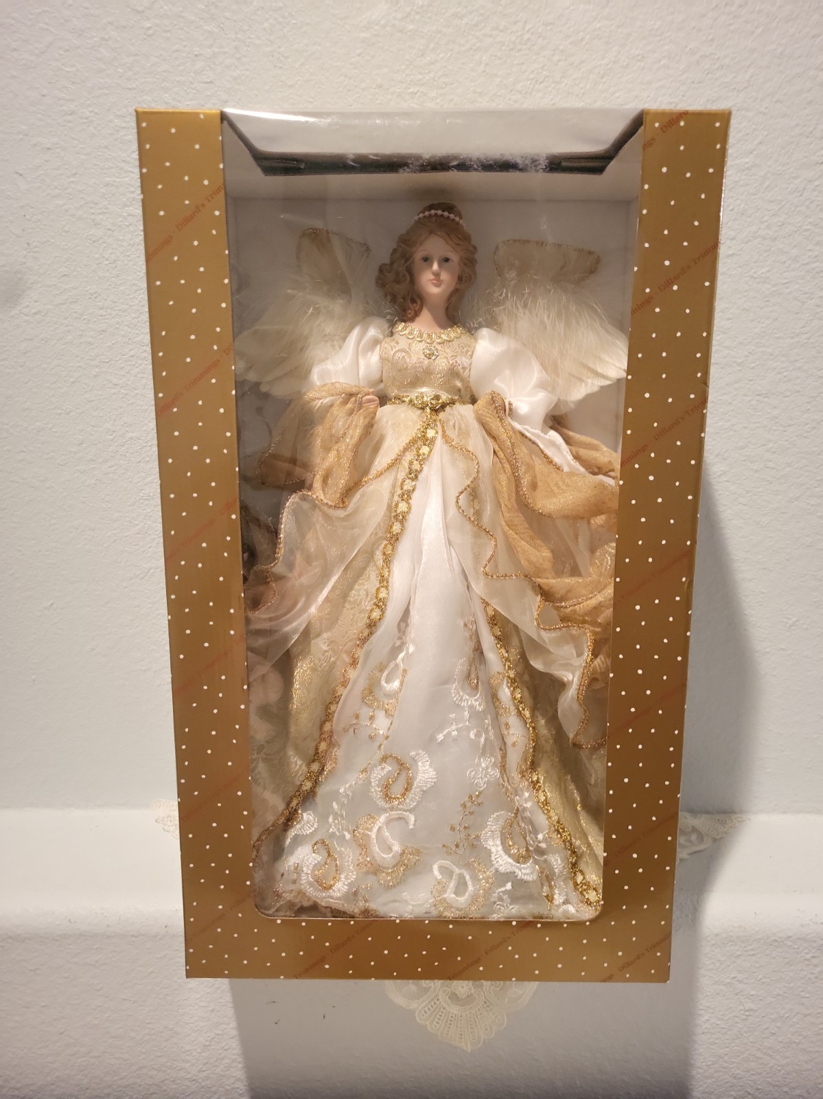Vintage White And Gold 16” Christmas Angel Tree Topper Decoration Dillard\'s 