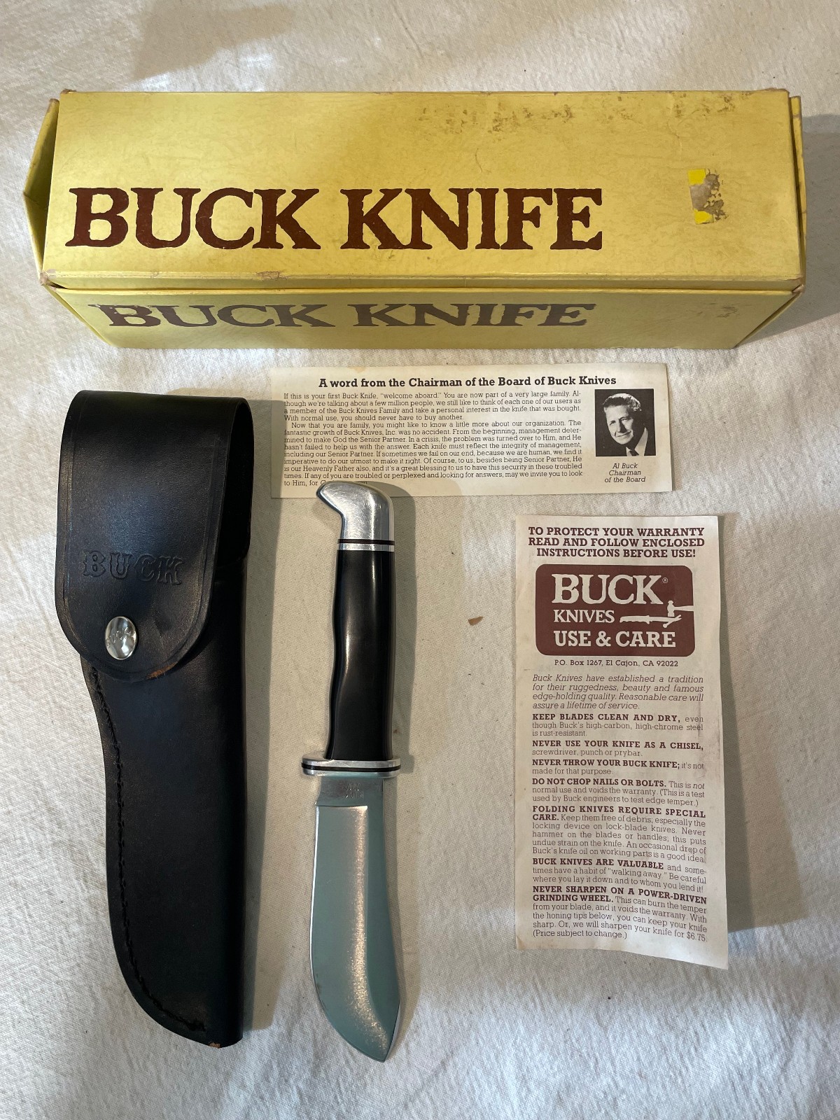 Vintage Pre-1986 Buck 103 Skinner Fixed Blade Knife USA W/Buck Leather Sheath