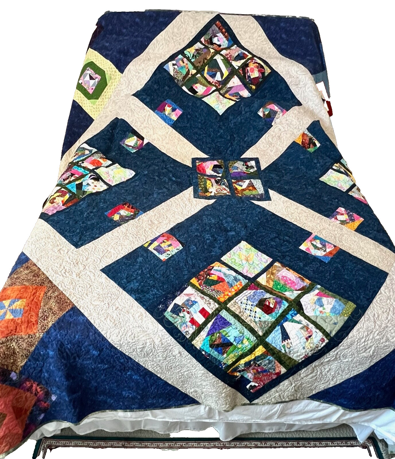 Beautiful Vintage hand & machine made scrappy quilt 95 X 95 Excellent Condition Beautiful Vintage hand & machine made scrappy quilt 95 X 95 Excellent Condition