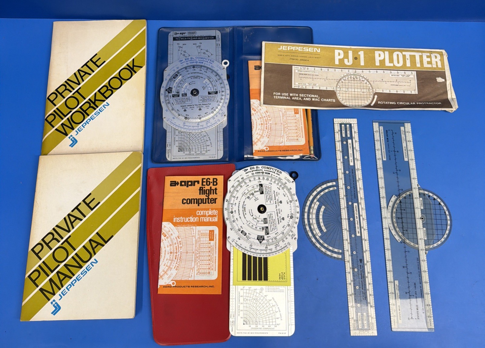 Vintage Private Pilot Training Lot Jeppesen APR E6-B Computers Plotters Manuals