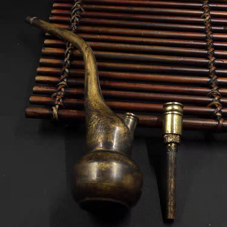 Brass Water Pipe Longevity God Smoking Pipe Chinese Vintage Tobacco Tool Brass Water Pipe Longevity God Smoking Pipe Chinese Vintage Tobacco Tool