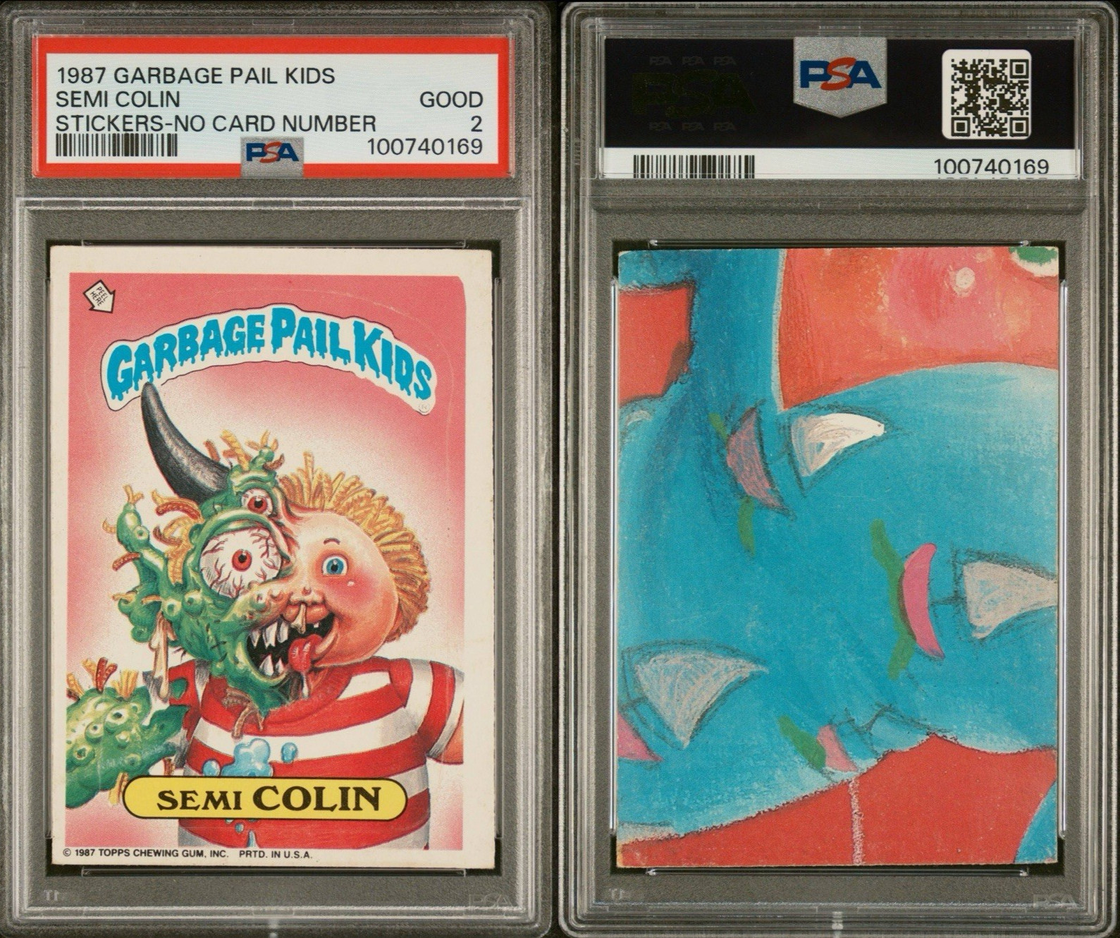 1987 Garbage Pail Kids Sticker 355b Semi Colin No Number Error PSA 2