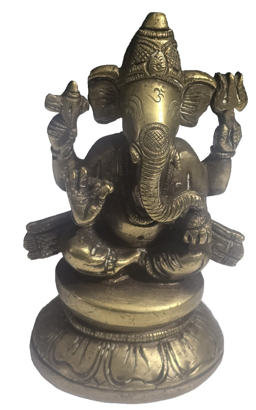 Vintage Solid Brass Ganesh Ganesha Idol Statue Figurine Figurine 15oz