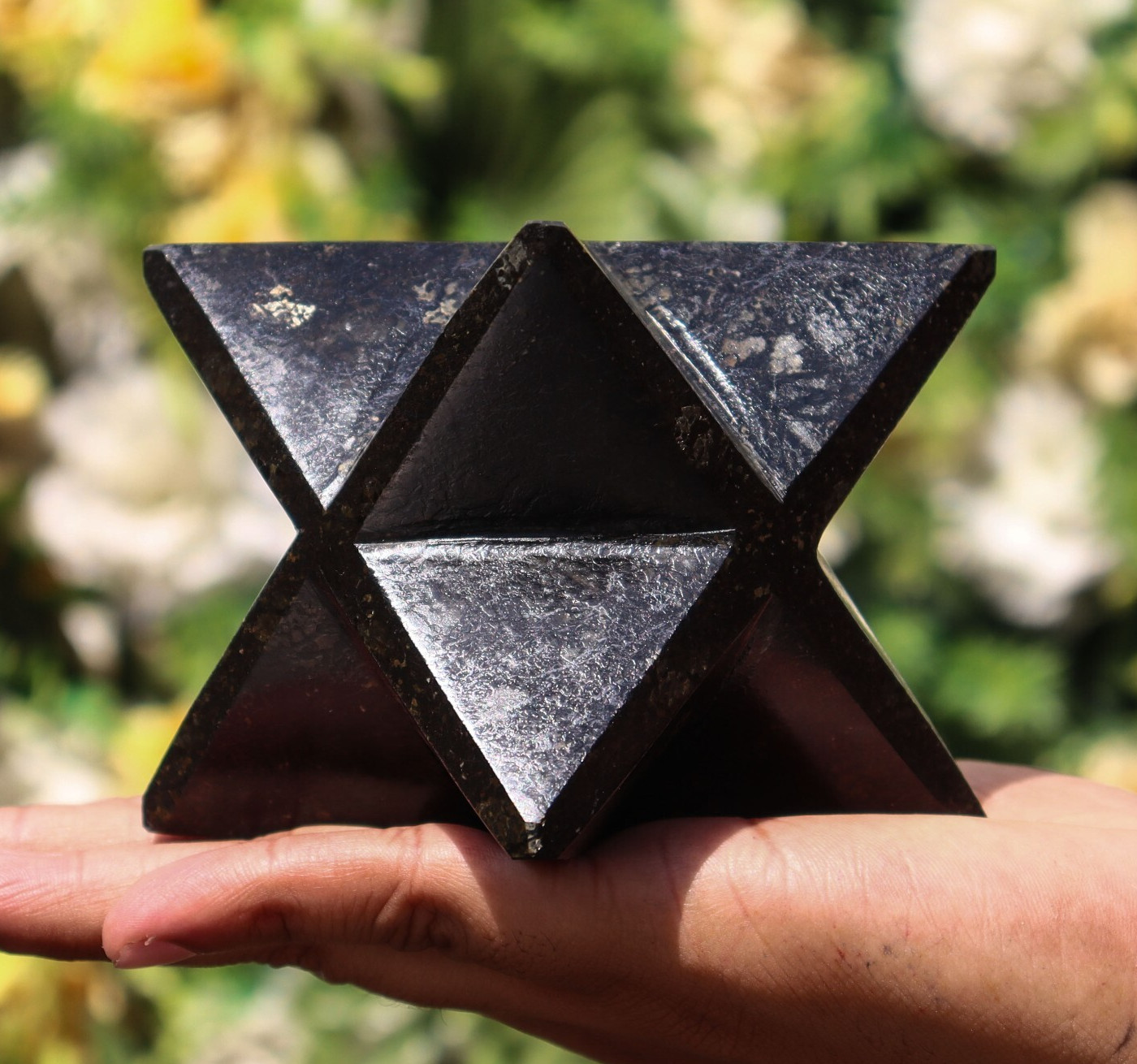 Large 110MM Black Nuummite Sorcerer’s Stone Healing  Chakra 8 Point Star Markaba