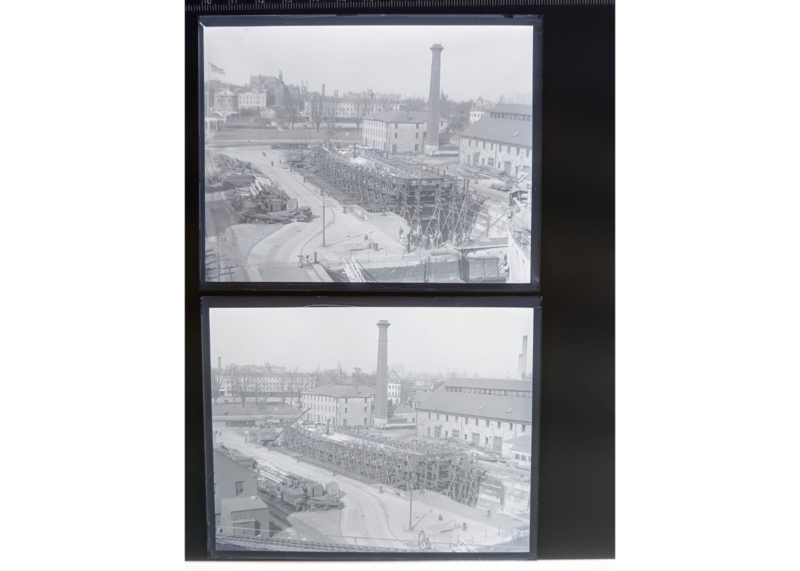 1929 USS Constitution Ironsides Boston Navy Yard Rebuild Glass Negatives 2 OOAK