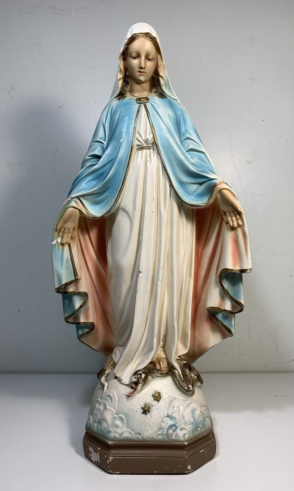 Beautiful Vintage Plaster Statue Of Mary, Our Lady Of Grace, 20” Chalice Statue Beautiful Vintage Plaster Statue Of Mary, Our Lady Of Grace, 20” Chalice Statue