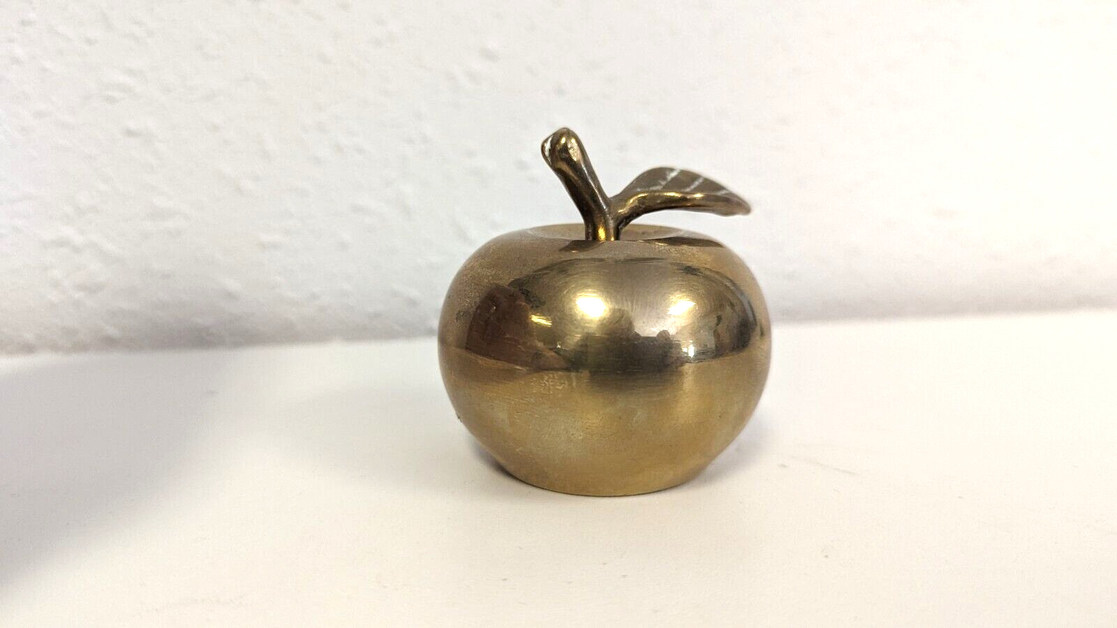 Vintage Brass Apple Bell Teacher 3 Inches With Leaf  Educator gift desk MCM boho