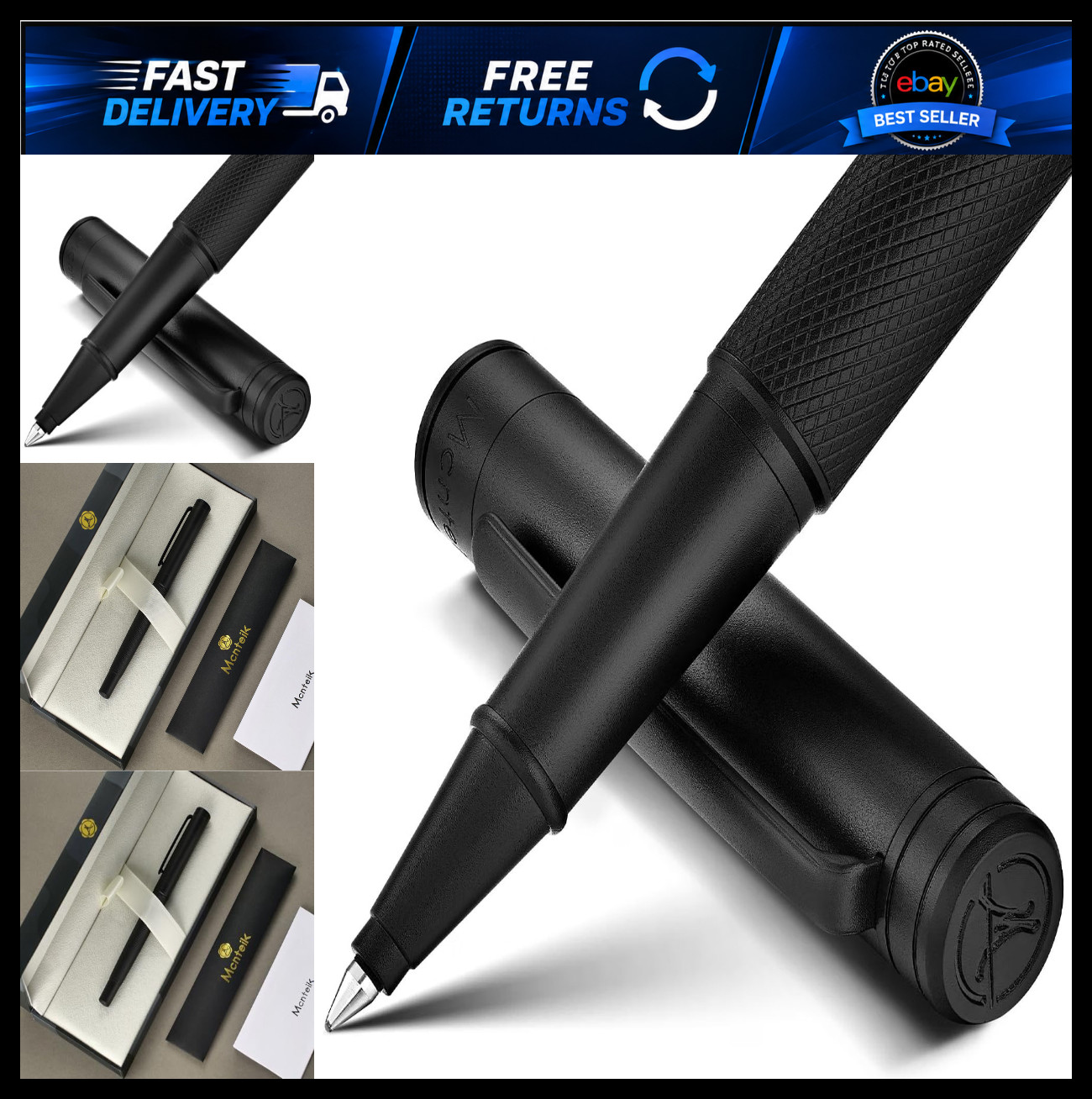 Luxury Matte Black Rollerball Pen Set, Schmidt Ink Refill, Executive Gift for
