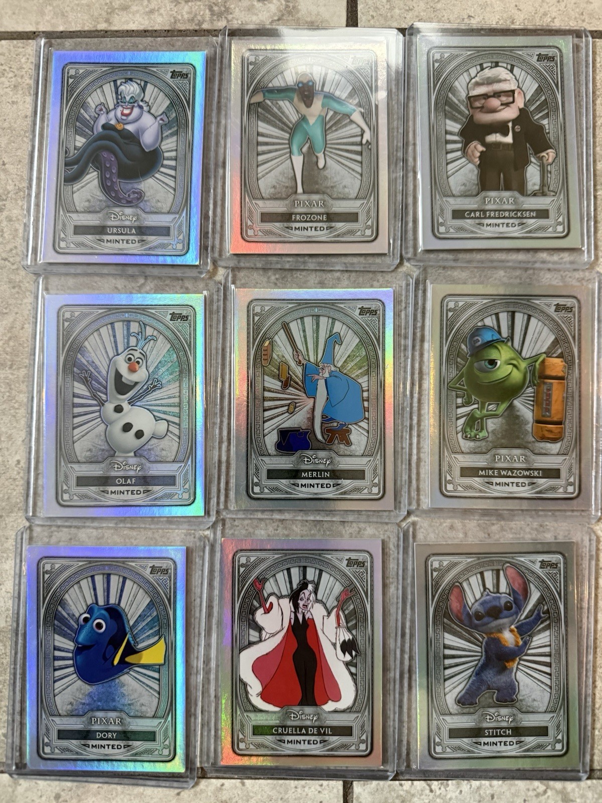2025 Topps Disney Mint Silver Foil 9 Card Lot Olaf, Stitch, Frozone, Dory & More 2025 Topps Disney Mint Silver Foil 9 Card Lot Olaf, Stitch, Frozone, Dory & More