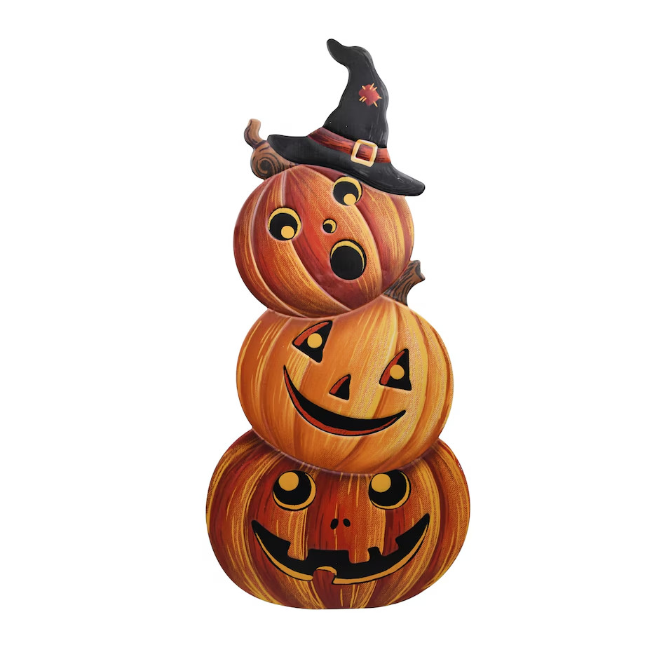Vintage Inspired Halloween Stackable Pumpkins METAL Porch Sign 24