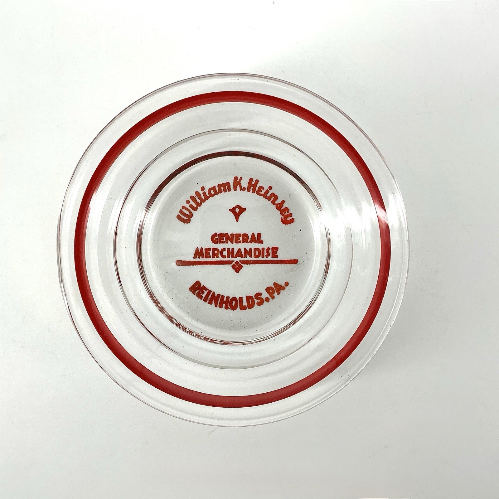 Vintage Advertising Glass Trinket Dish Ashtray William K Heinsey Reinholds PA
