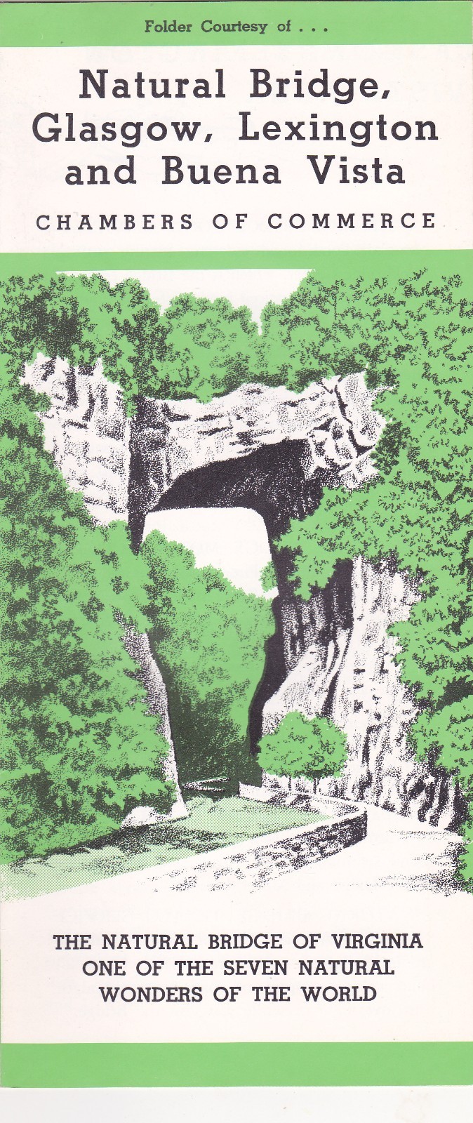 1950\'s Natural Bridge Glasgow Lexington and Buena Vista Virginia Brochure