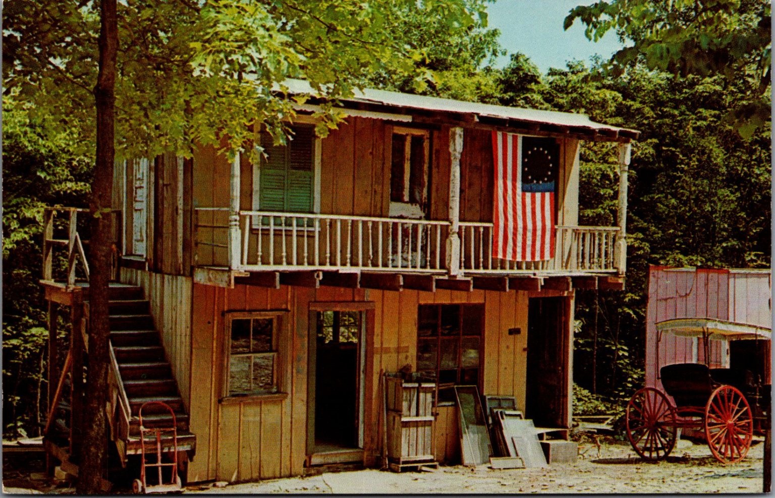 Ed's Ghost Town Hotel Bedford Indiana Vintage Postcard Dexter Chrome US Flag Ed's Ghost Town Hotel Bedford Indiana Vintage Postcard Dexter Chrome US Flag