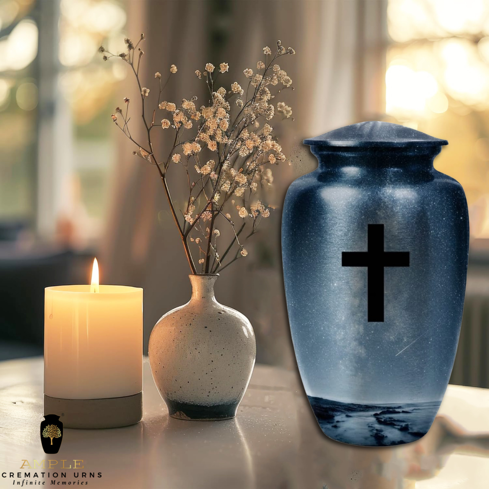 Minimalist Cross Cremation Urn – Premium Aluminum Urn for Adult Ashes Religious