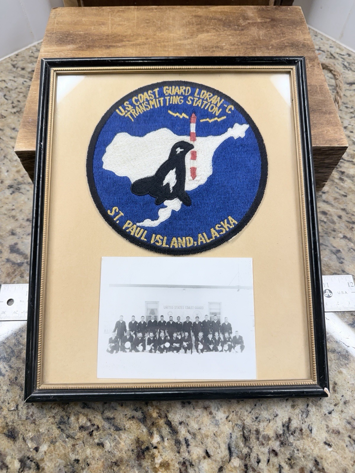 Vintage USCG Loran-C St Paul Island Alaska Patch & Crew Photo Framed 10x12⁠