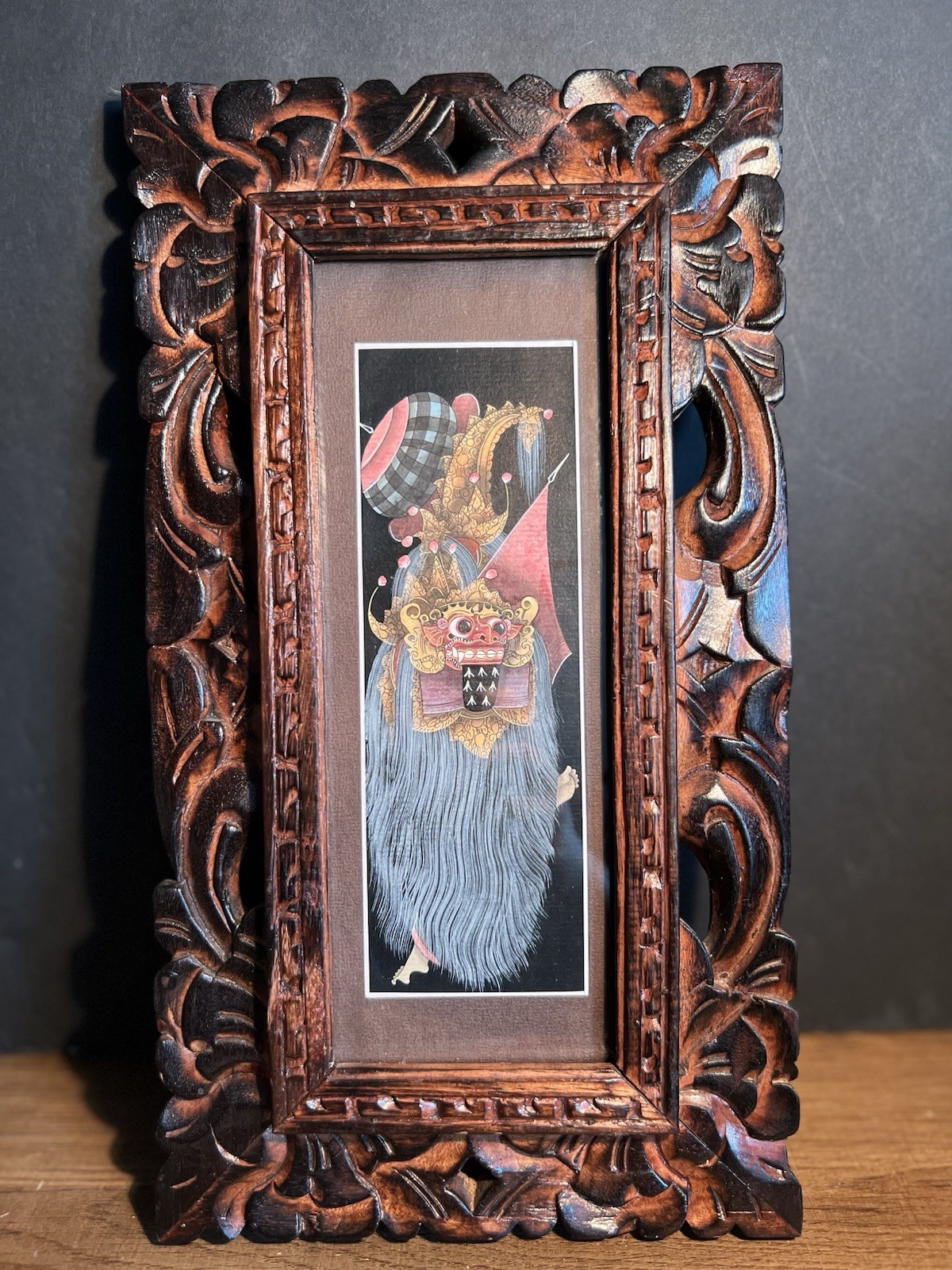 VTG 60’s BARONG PAINTING WOODEN CARVED FRAME BALINESE MYTHOLOGY 13x8 PROTECTOR VTG 60’s BARONG PAINTING WOODEN CARVED FRAME BALINESE MYTHOLOGY 13x8 PROTECTOR