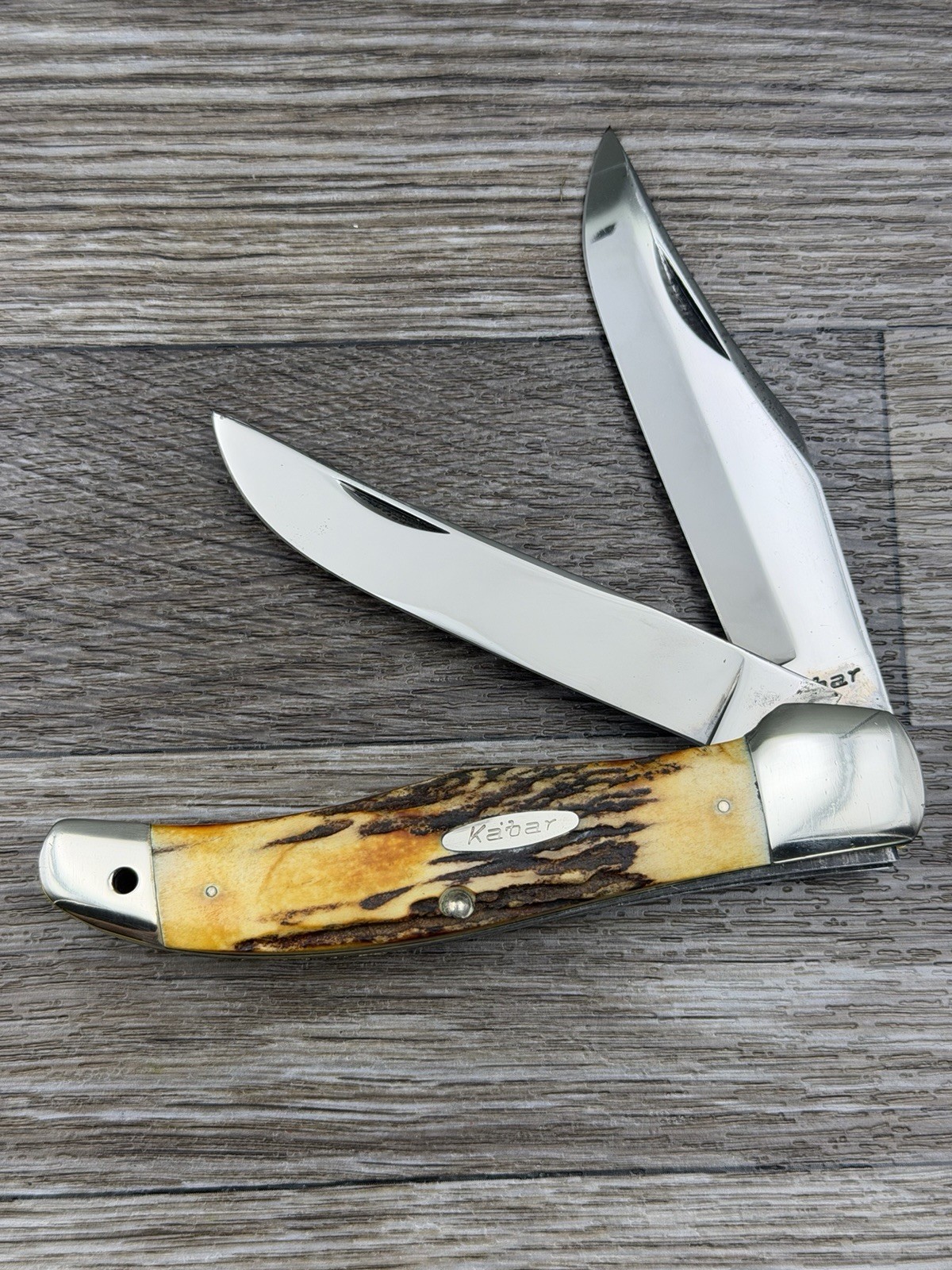 Ka-bar USA 1950-60s era genuine Stag Carbon Steel folding hunter knife Excellent