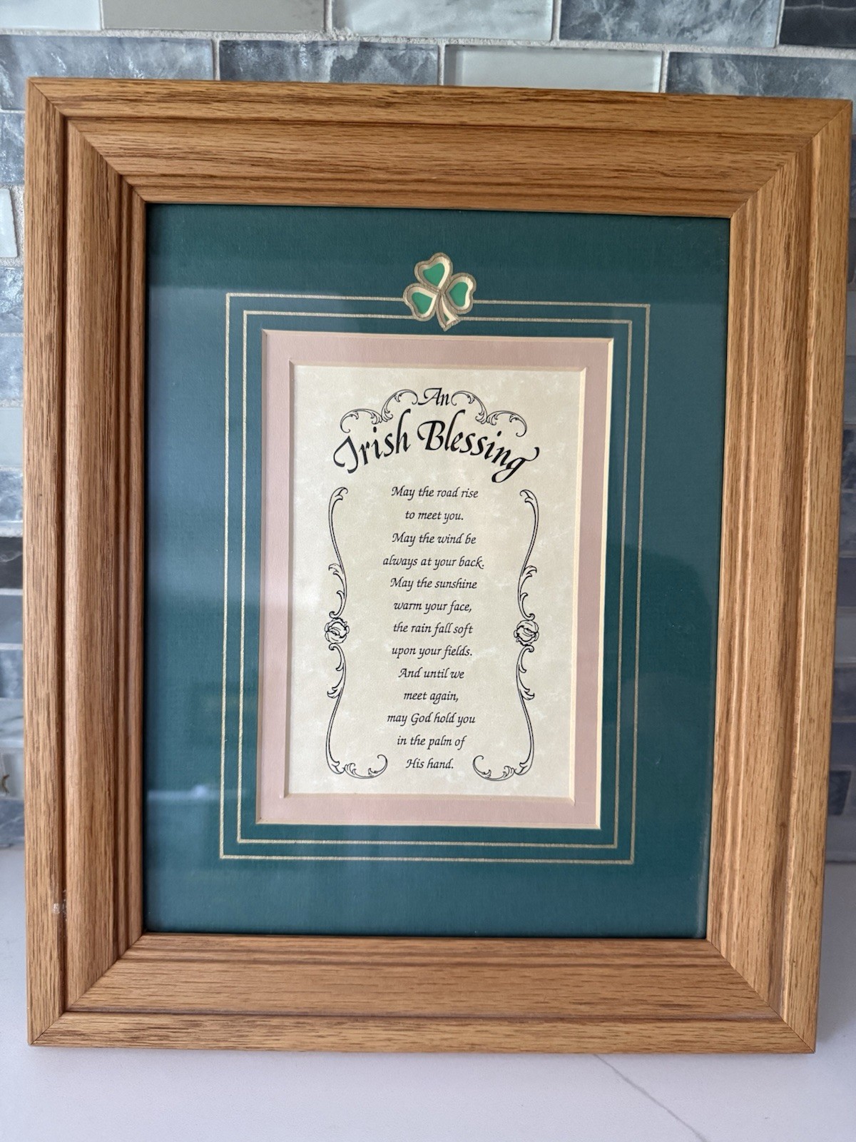 An Irish Blessing Framed With 3-D Shamrock Mat
