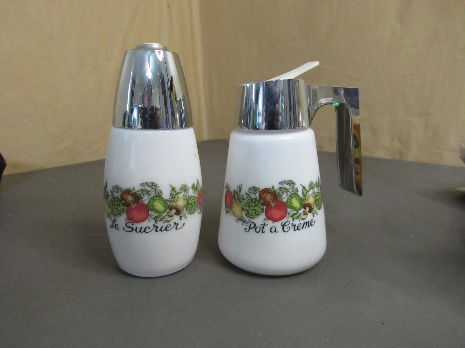VTG Gemco Cream and Sugar set w/ chrome tops Spice of Life pattern VTG Gemco Cream and Sugar set w/ chrome tops Spice of Life pattern