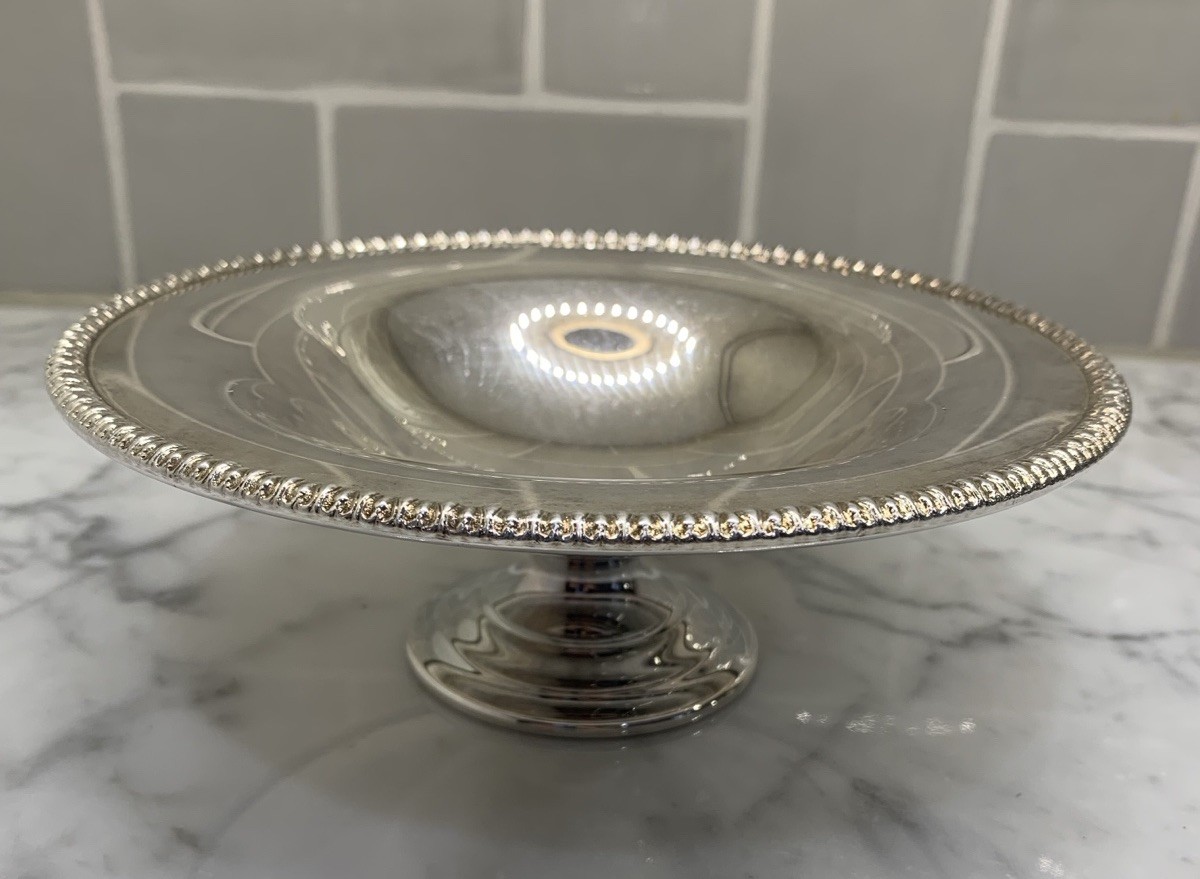 Vintage Beaded Silverplate Footed Compote 7.25” Unbranded