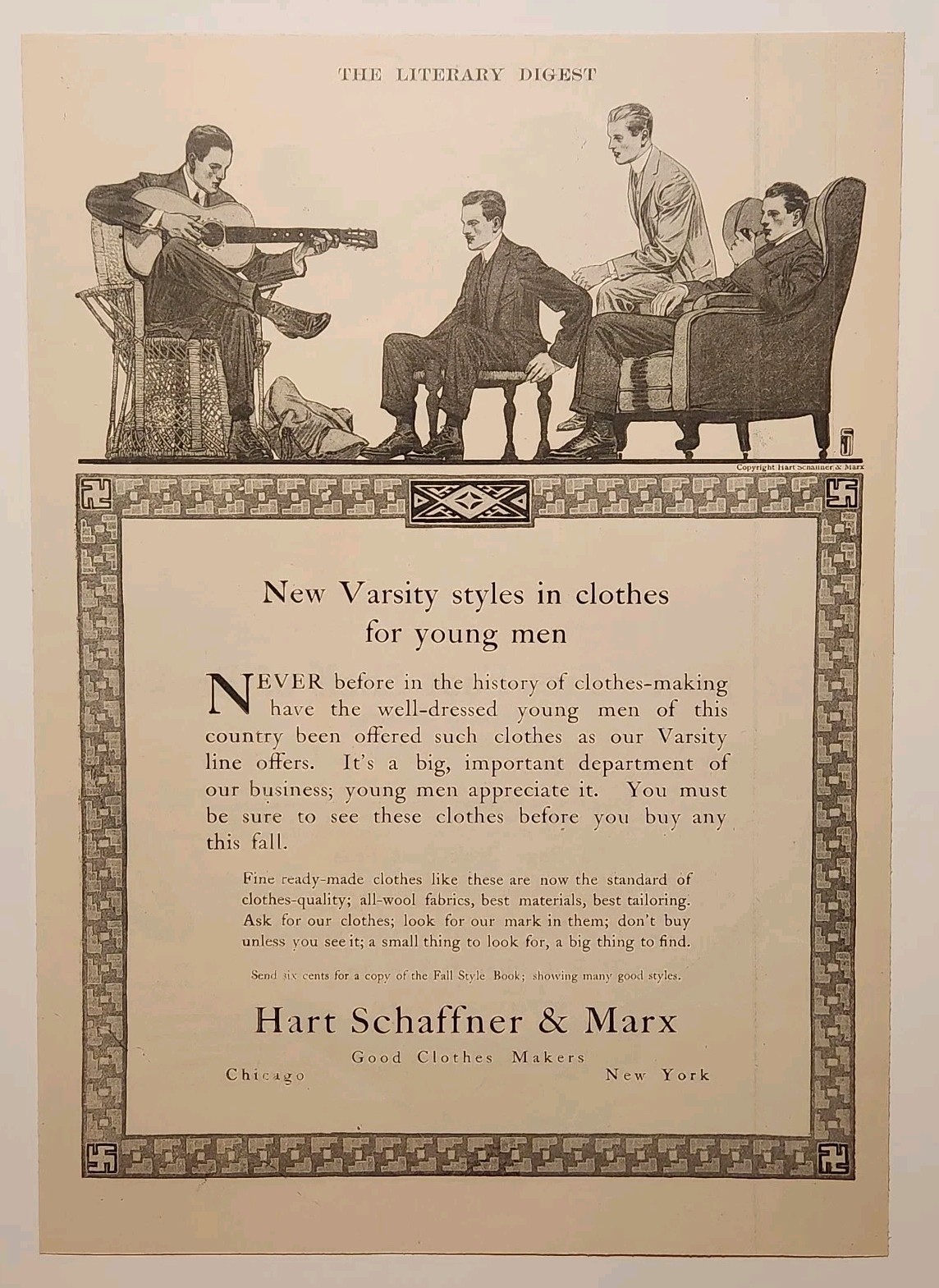1912 Hart Schaffner & Marx Clothes Makers Original Print Ad Ephemera New York
