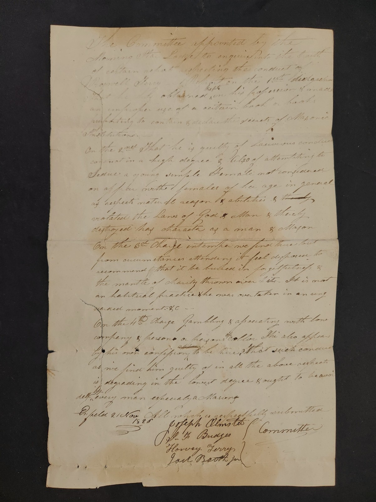 1826 antique MORNING STAR LODGE e windsor ct MASONIC INVESTIGATION roswell terry