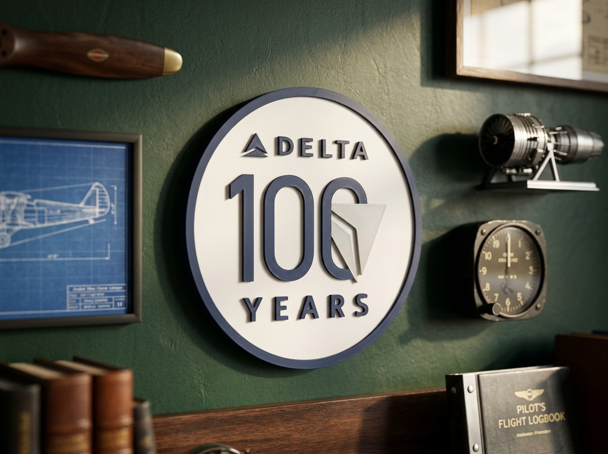 Delta Air Lines 100th Anniversary 3D Wall Desk Shelf Sign Centennial Decor Delta Air Lines 100th Anniversary 3D Wall Desk Shelf Sign Centennial Decor