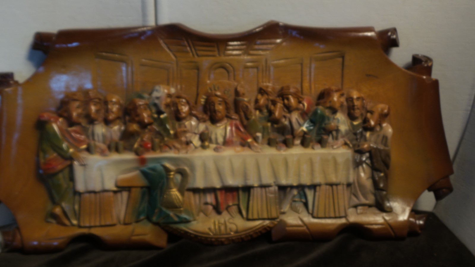 VTG Last Supper Jesus 3D w/color Sculpture Wall Plaque Carved Dark Wood 19x9 VTG Last Supper Jesus 3D w/color Sculpture Wall Plaque Carved Dark Wood 19x9