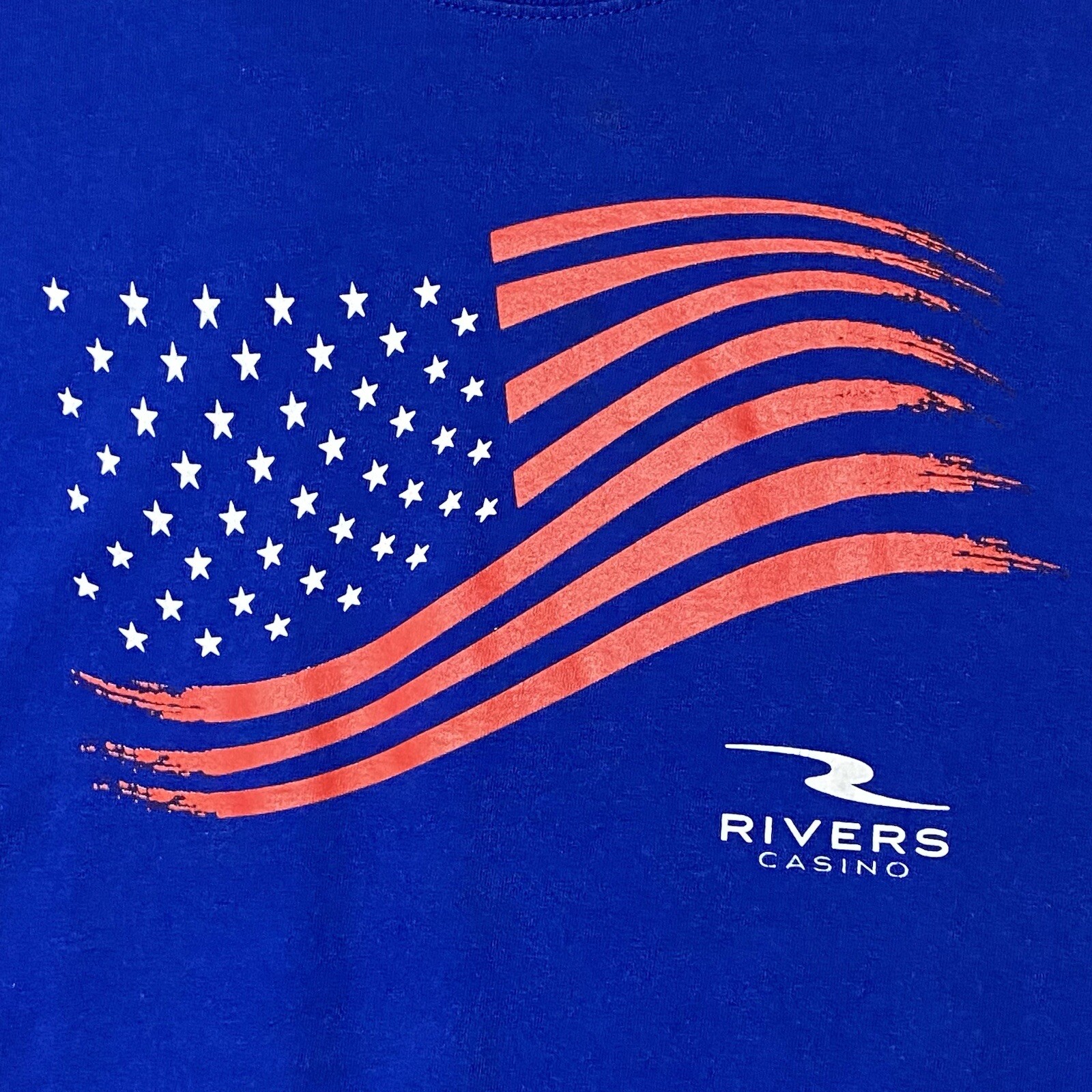 Vintage Rivers Casino Pittsburgh Pennsylvania American Flag Blue T Shirt Size L
