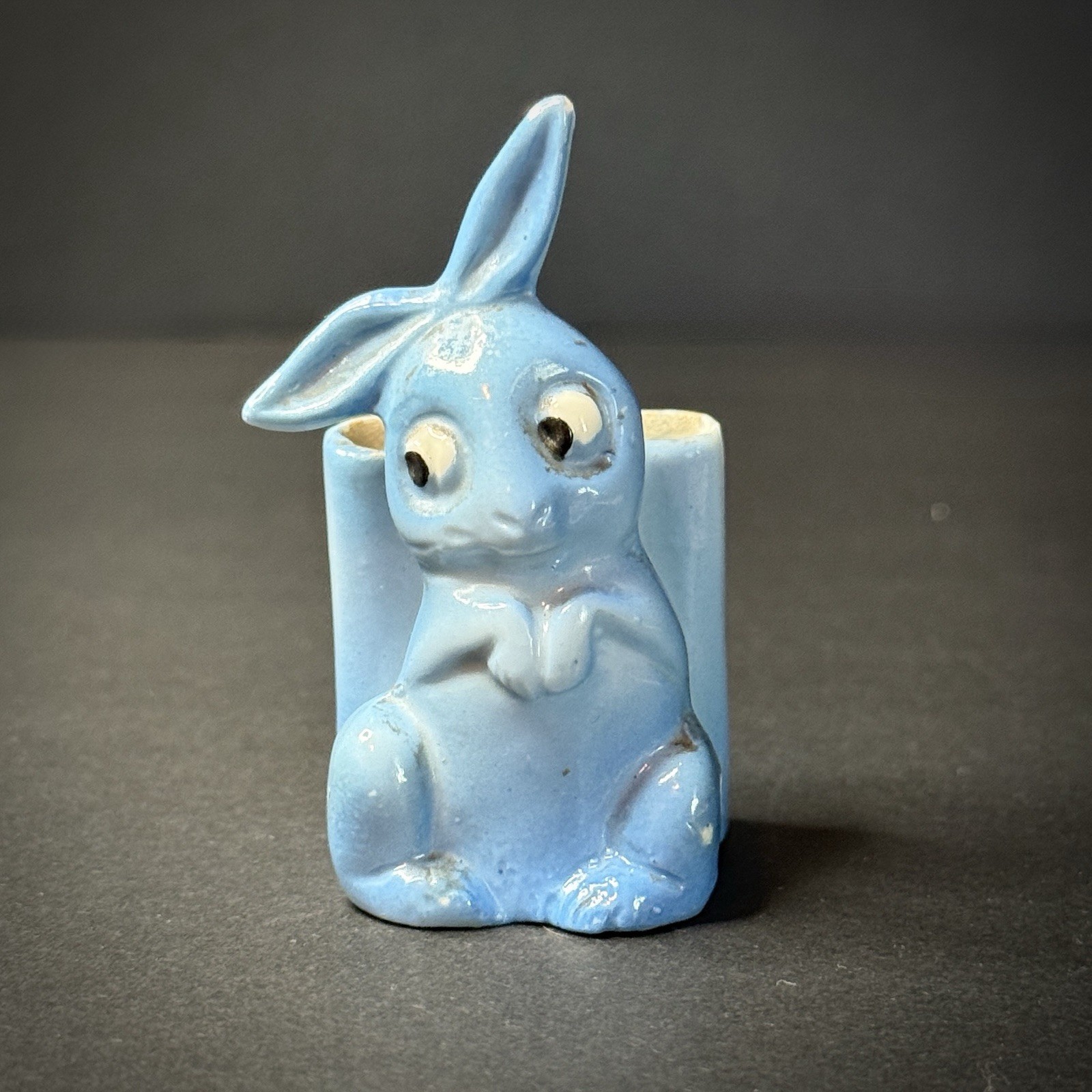 Vintage Anthropomorphic Blue Bunny Rabbit Toothpick Holder Pottery #15674 Vintage Anthropomorphic Blue Bunny Rabbit Toothpick Holder Pottery #15674