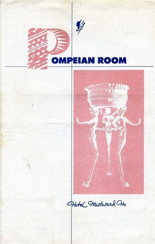 Pompeian Room Menu Hotel Westward Ho 1949 Central Avenue Phoenix Arizona