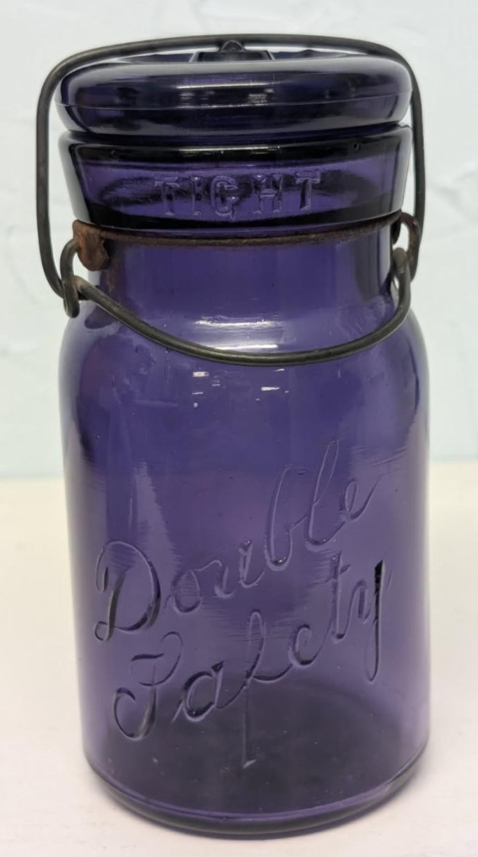 Purple Amethyst vintage Double Safety mason jar Smalley Kivlan Onthank Boston