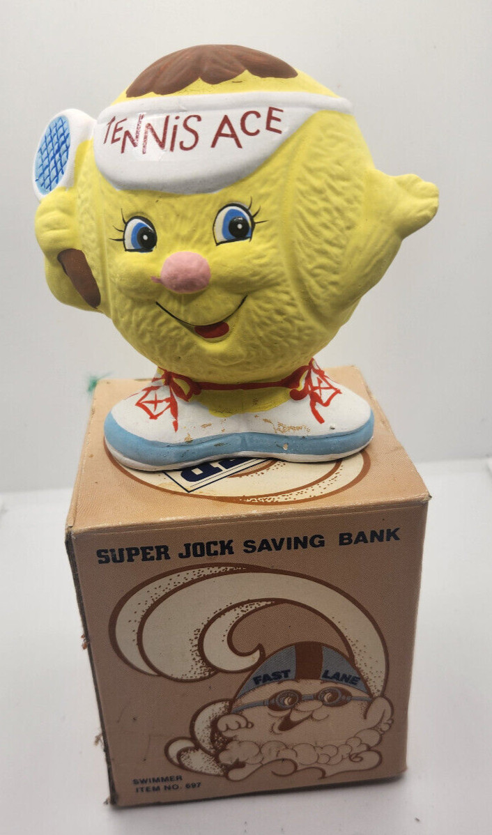 Vintage Super Jock Sports Saving Piggy Bank Tennis Ball Box Hand Painted Jasco Vintage Super Jock Sports Saving Piggy Bank Tennis Ball Box Hand Painted Jasco