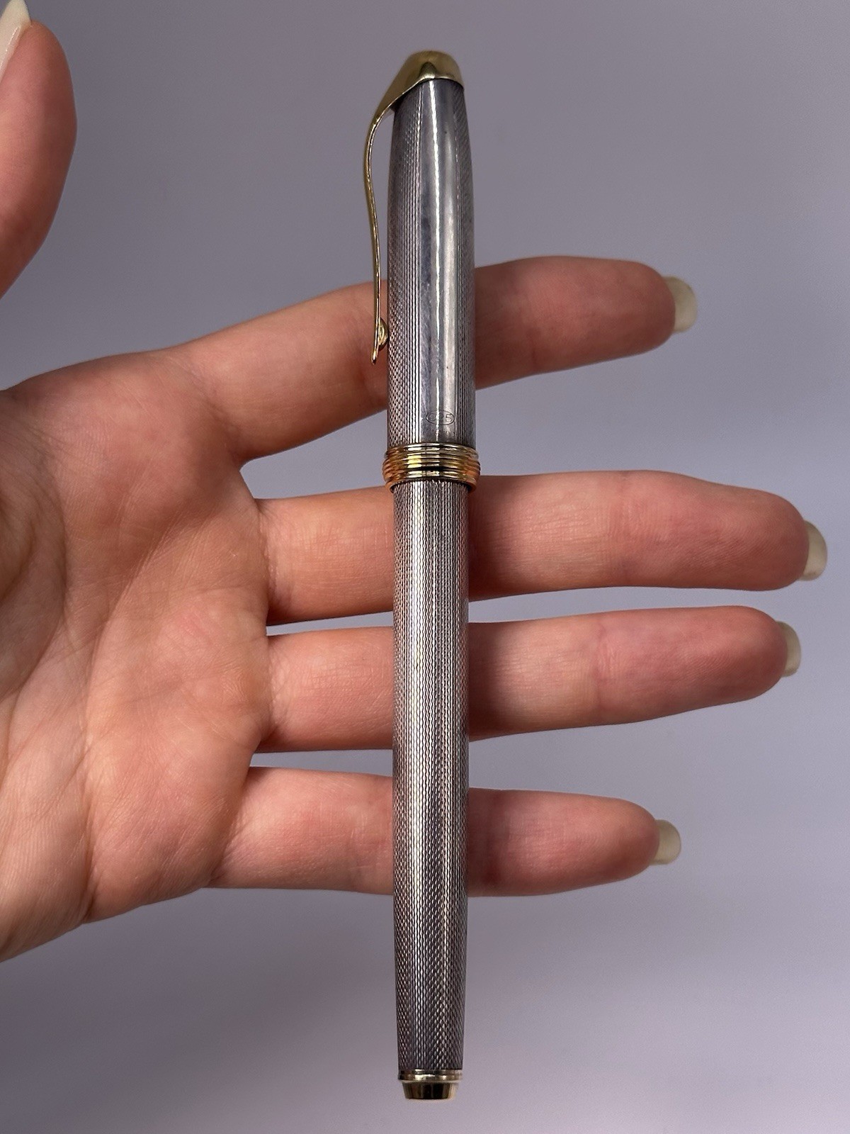 Vintage Cross 925 Sterling Silver Fountain Pen 18K 750 Gold M Nib Gold Trim