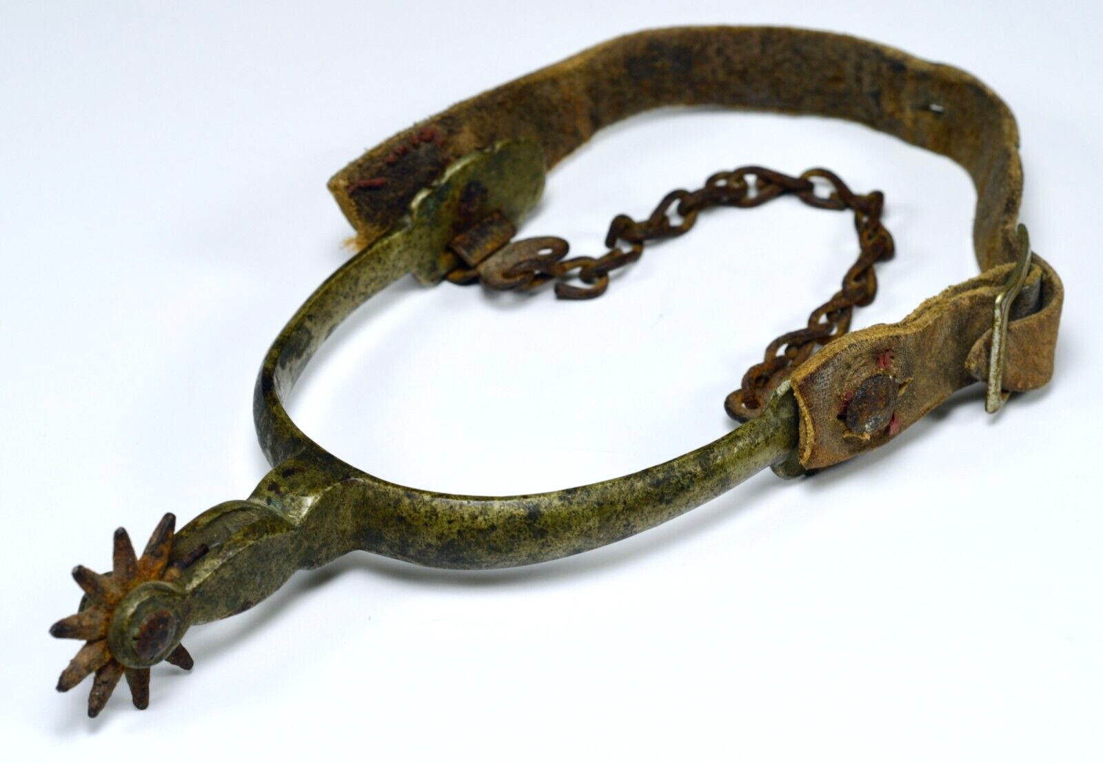 Antique August Buermann SINGLE Western Cowboy Spur STAR stamped Chain and Strap